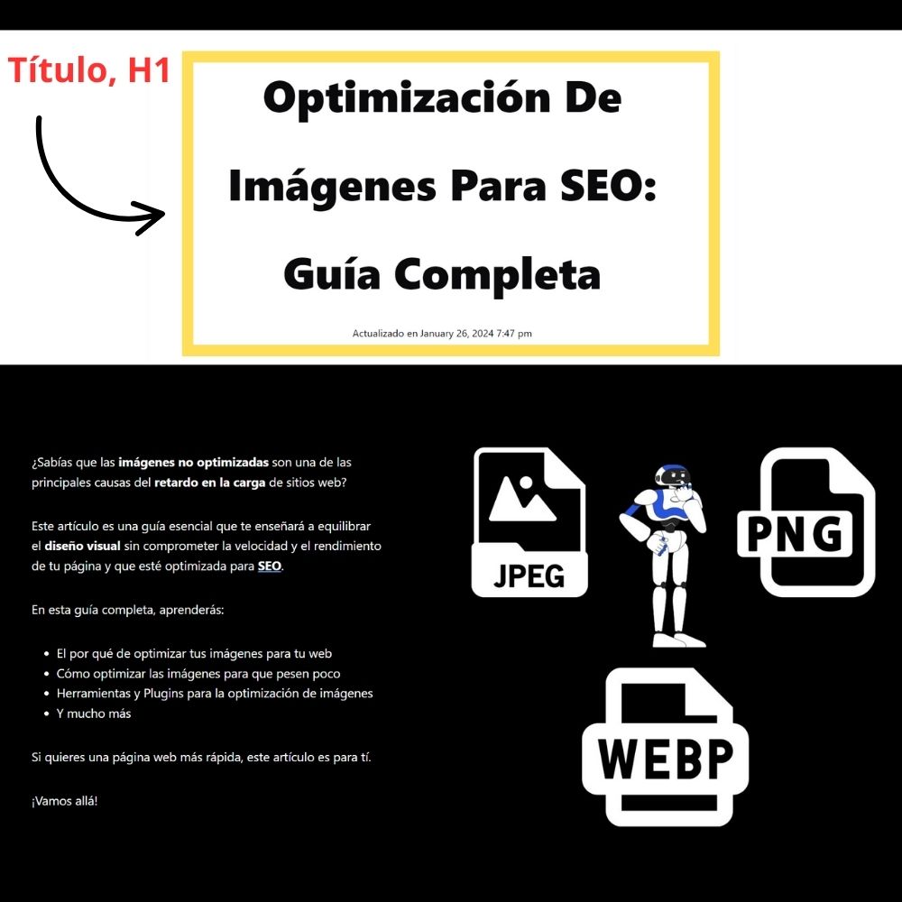 Ejemplo de título optimizado para la palabra clave imágenes para seo