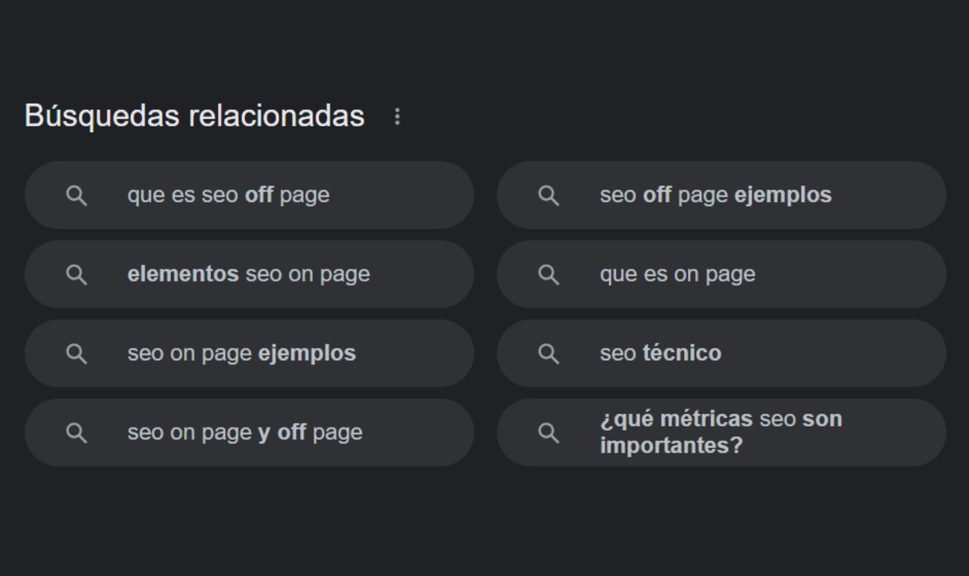 La sección de Búsquedas relacionadas es muy útil para hacer keyword research