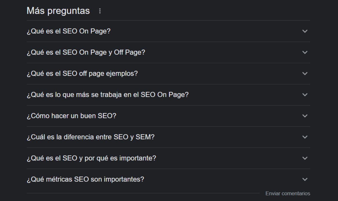 La sección de más preguntas es muy útil para hacer keyword research