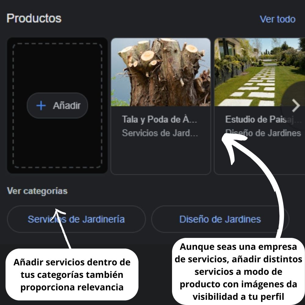 Añadir productos y servicios a tu GMB es bueno para el SEO Local