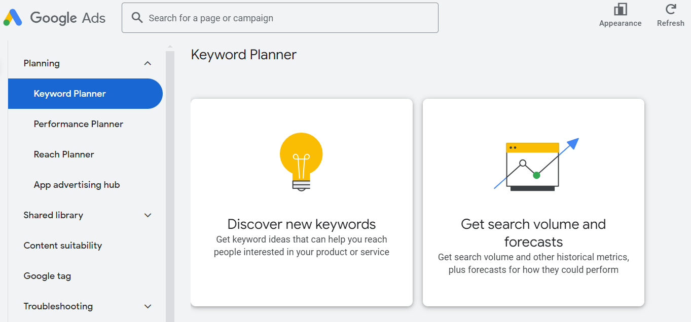 GKP Discover Keywords Section